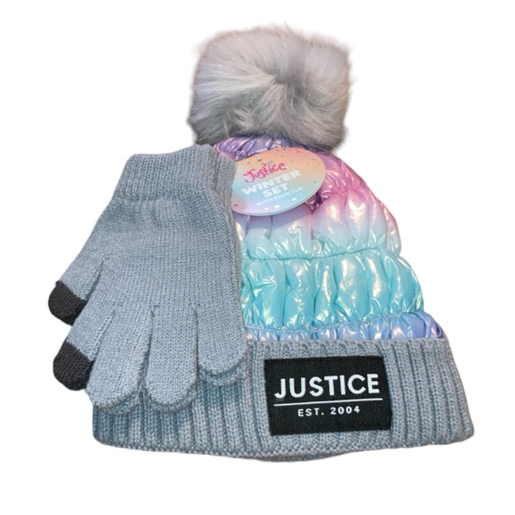 Justice Faux Fur Puffer Beanie With Pom Pom And Gloves - Picture 6 of 7
